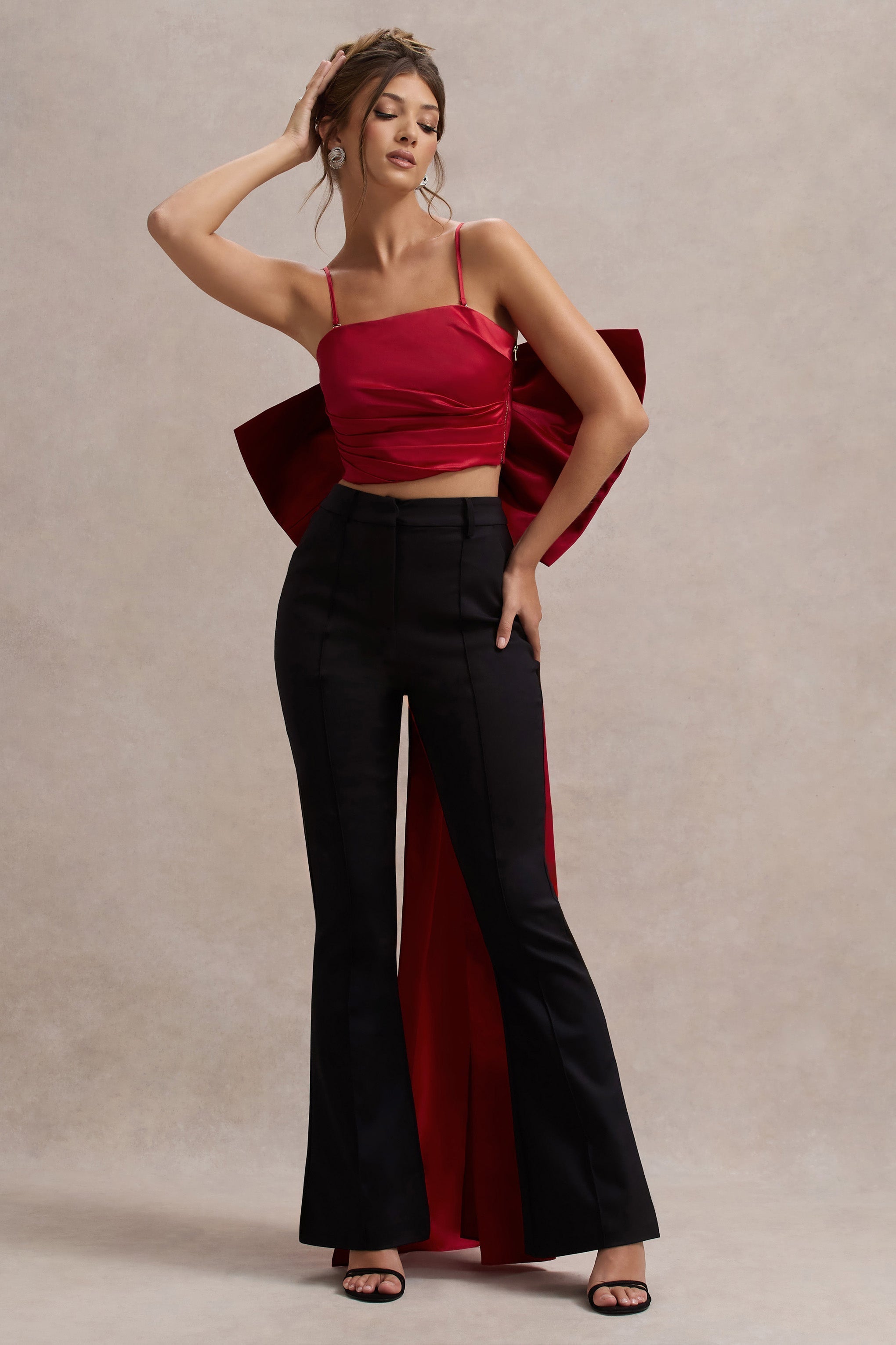 Sweet Escape Red Satin Crop Top With Oversized Satin Bow