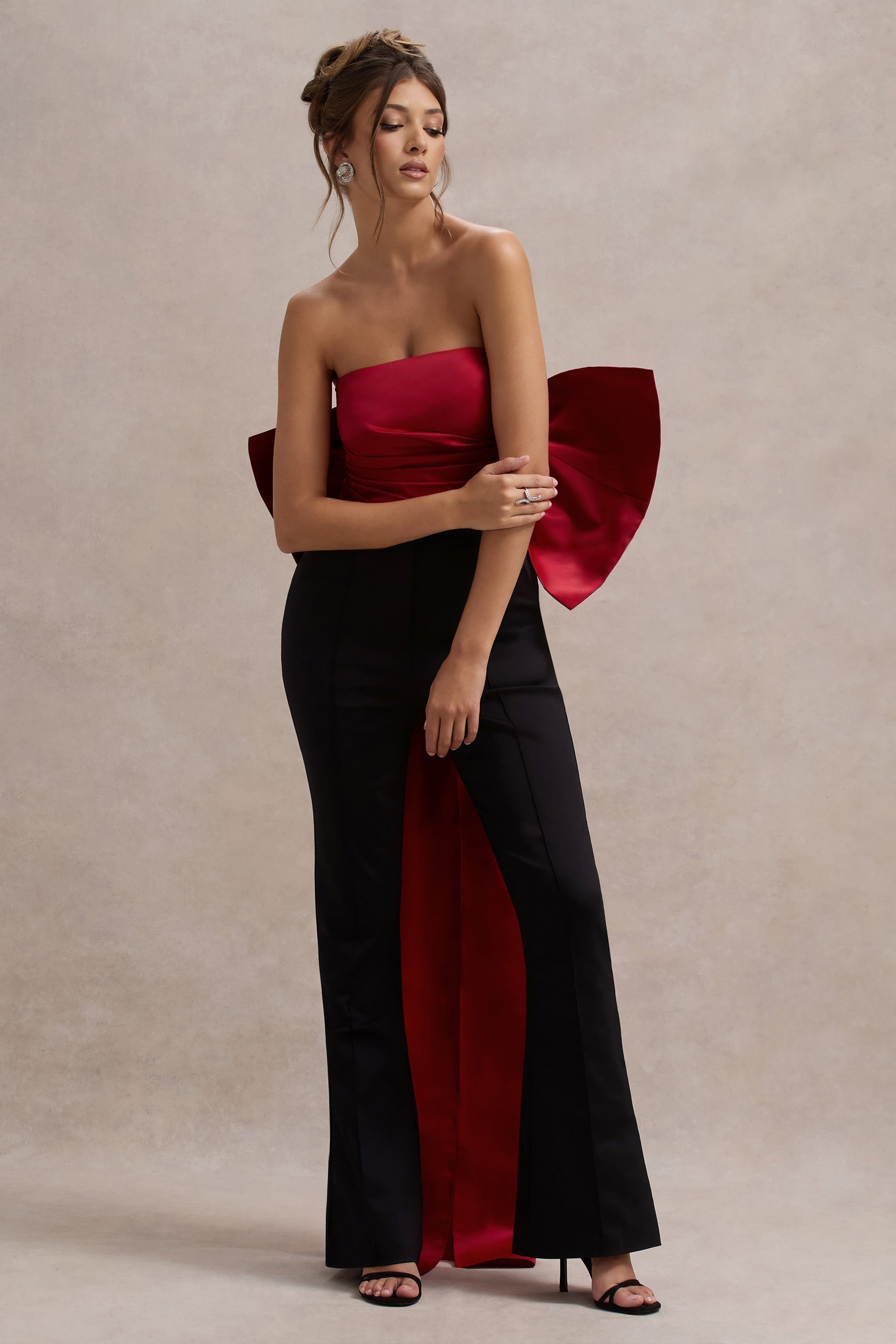 Sweet Escape Red Satin Crop Top With Oversized Satin Bow