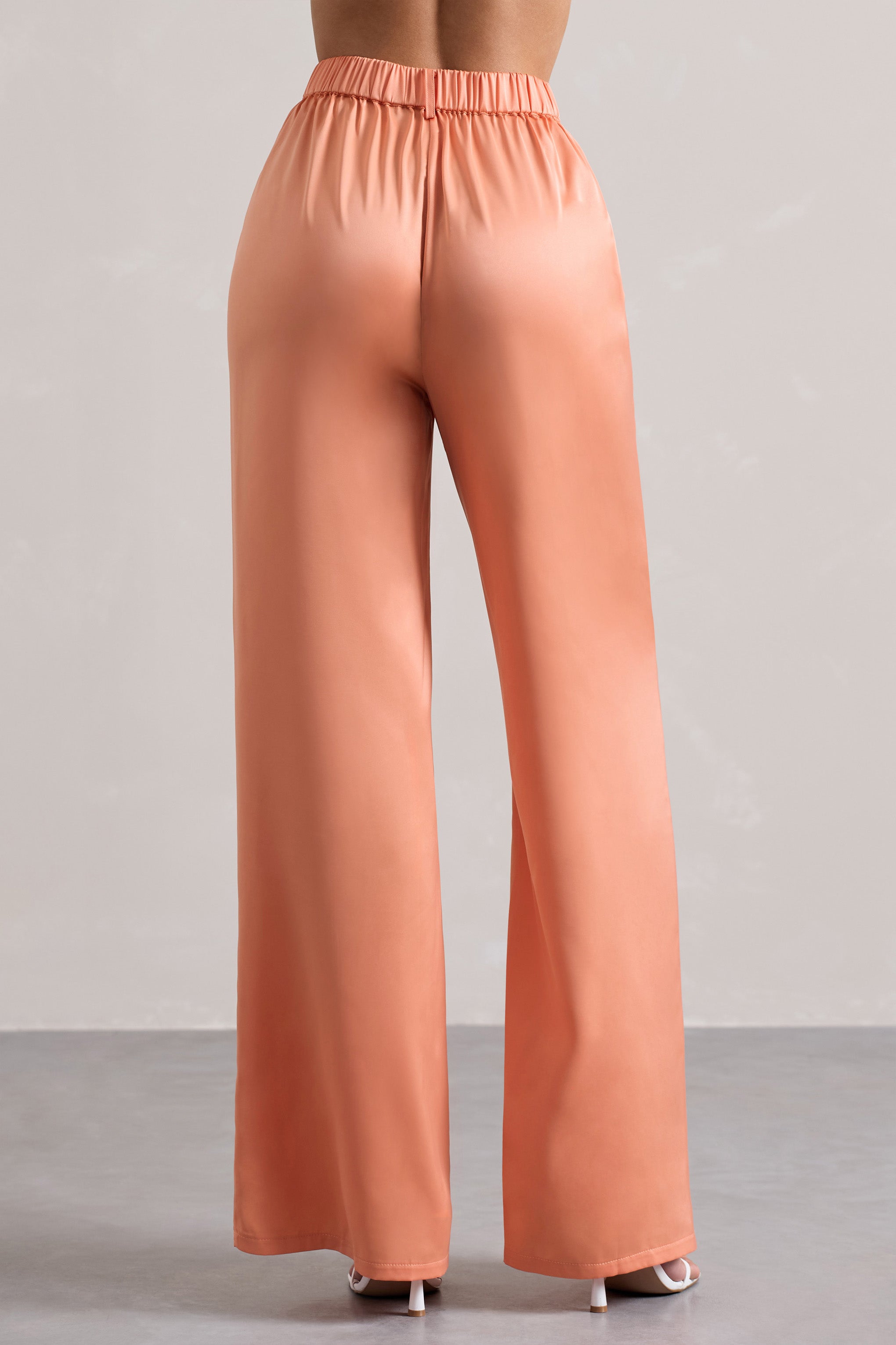 Your Way Peach Satin Wide-Leg Trousers