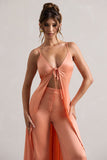 Calvi Peach Satin Longline Cami Top With Split Front