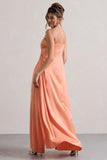 Calvi Peach Satin Longline Cami Top With Split Front