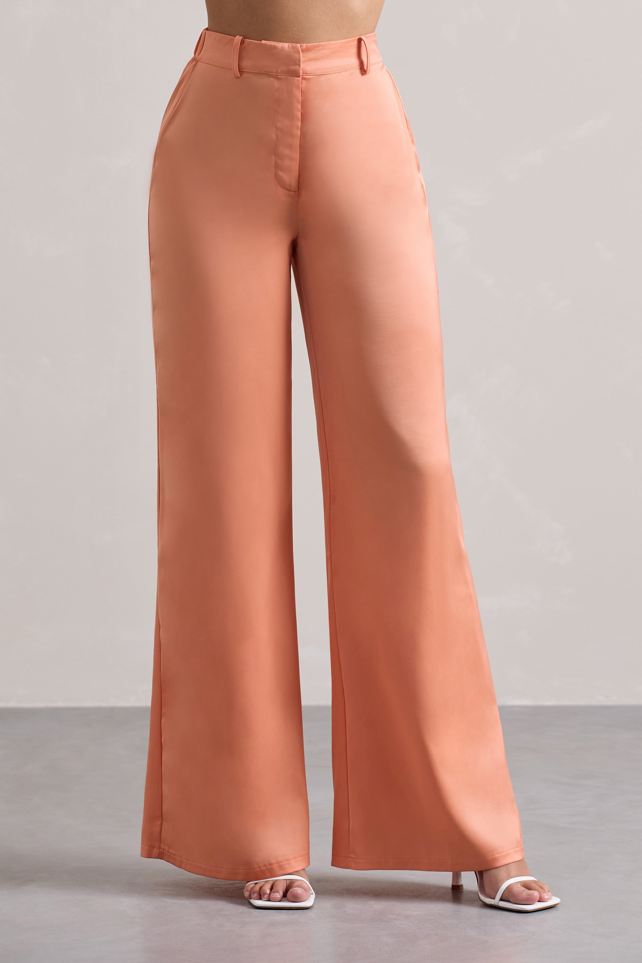 Your Way Peach Satin Wide-Leg Trousers