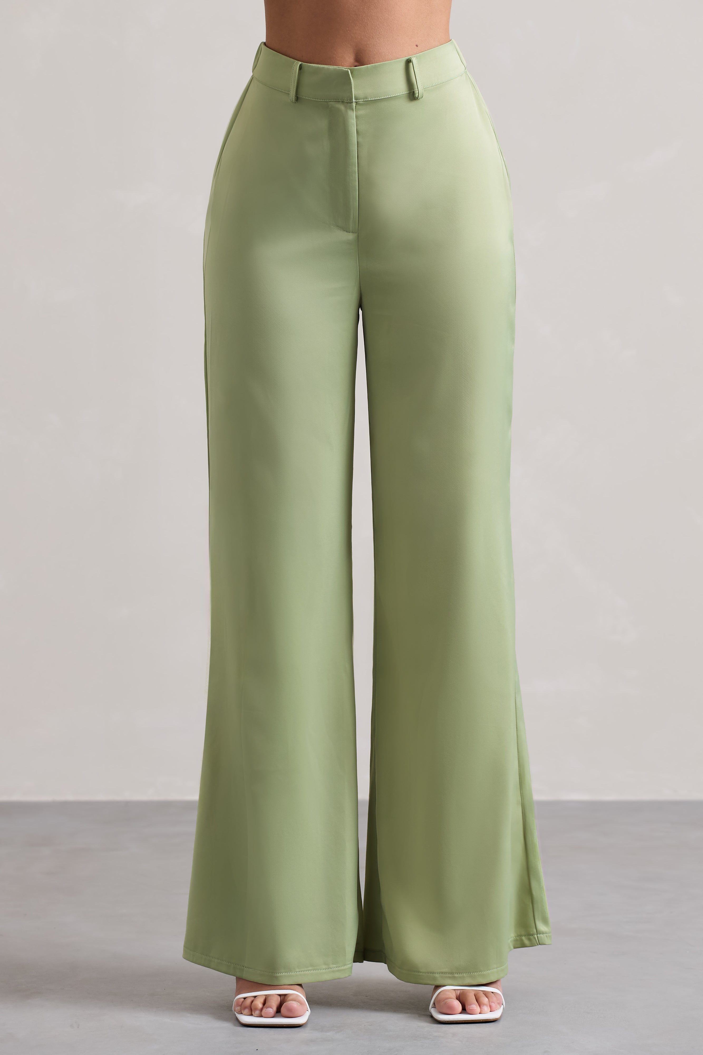 Your Way Pale Green Satin Wide-Leg Trousers
