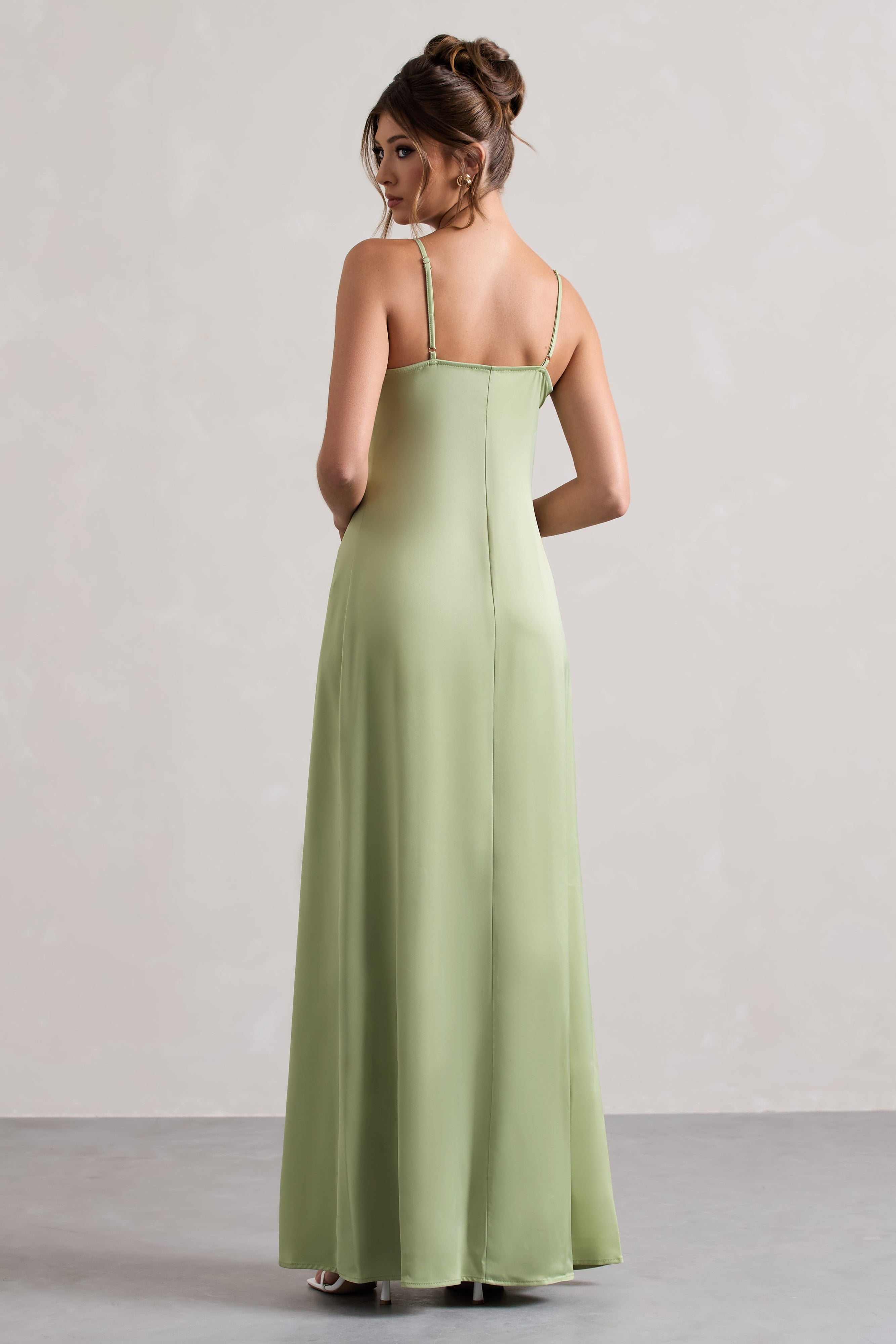 Calvi Pale Green Satin Longline Cami Top With Split Front