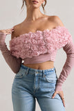 Libbie Pink Mesh Floral Bardot Top