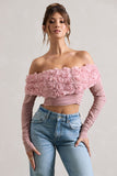 Libbie Pink Mesh Floral Bardot Top
