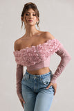 Libbie Pink Mesh Floral Bardot Top