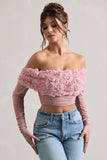 Libbie Pink Mesh Floral Bardot Top