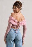 Libbie Pink Mesh Floral Bardot Top