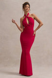 Raelynn Red Halter-Neck Cut-Out Maxi Dress With Bow
