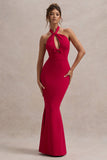 Raelynn Red Halter-Neck Cut-Out Maxi Dress With Bow