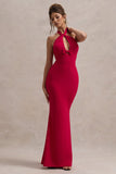 Raelynn Red Halter-Neck Cut-Out Maxi Dress With Bow