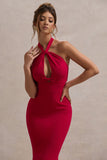 Raelynn Red Halter-Neck Cut-Out Maxi Dress With Bow