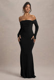 Amaia Black Bardot Long-Sleeve Maxi Dress