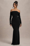 Amaia Black Bardot Long-Sleeve Maxi Dress