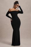 Amaia Black Bardot Long-Sleeve Maxi Dress