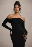 Amaia Black Bardot Long-Sleeve Maxi Dress