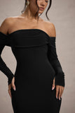 Amaia Black Bardot Long-Sleeve Maxi Dress