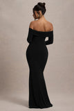 Amaia Black Bardot Long-Sleeve Maxi Dress