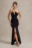 Neroli Black Strapless Asymmetric Twisted Maxi Dress