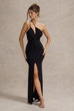 Neroli Black Strapless Asymmetric Twisted Maxi Dress