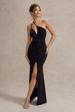Neroli Black Strapless Asymmetric Twisted Maxi Dress