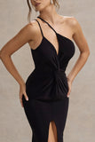Neroli Black Strapless Asymmetric Twisted Maxi Dress
