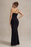 Neroli Black Strapless Asymmetric Twisted Maxi Dress