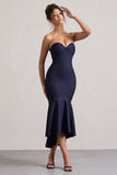 Daylight Navy Corset High-Low Midi Dress