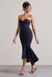 Daylight Navy Corset High-Low Midi Dress