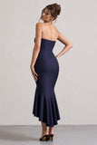 Daylight Navy Corset High-Low Midi Dress
