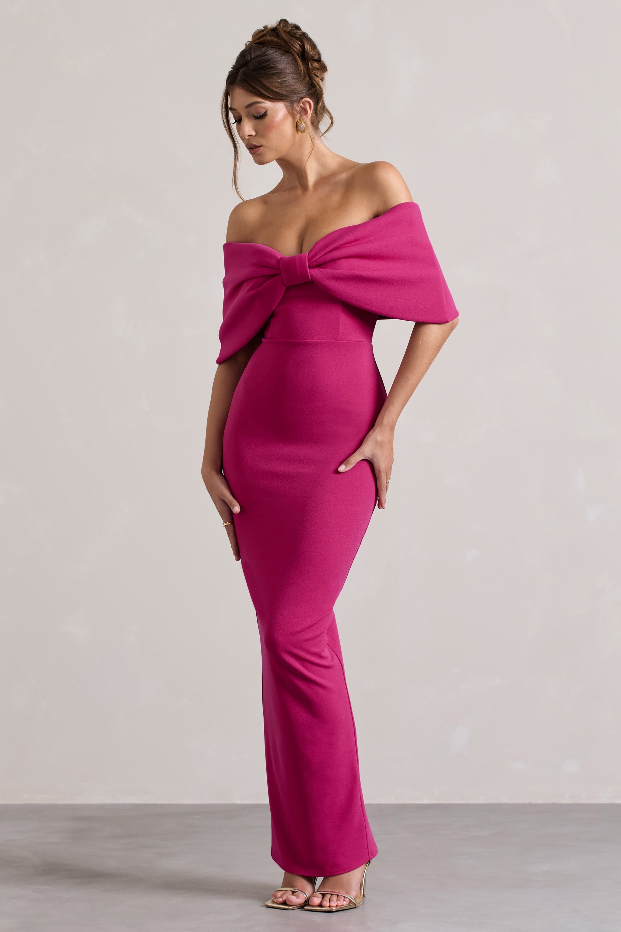 Cornelia Hot Pink Strapless Maxi Dress With Oversized Bow