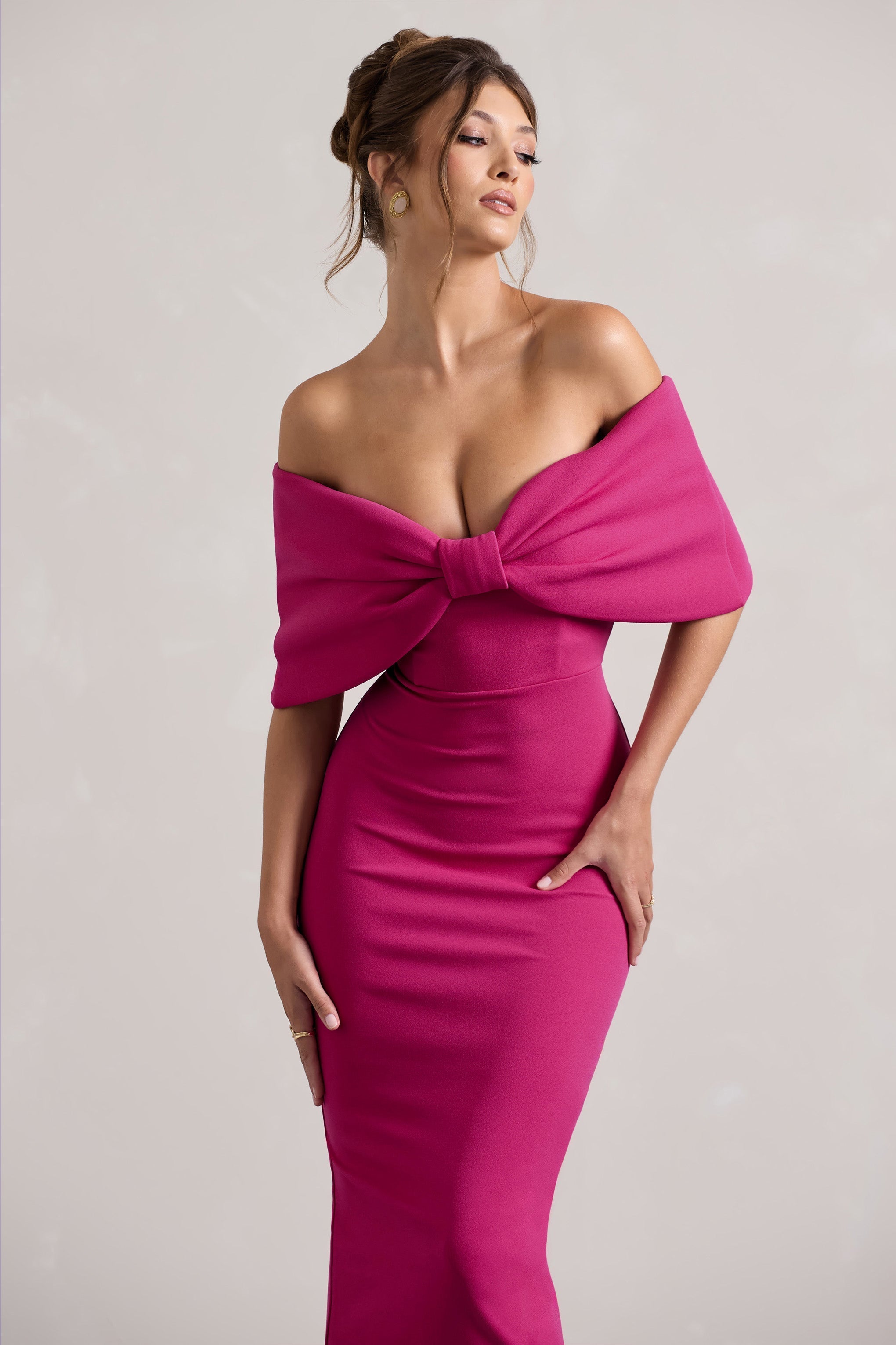 Cornelia Hot Pink Strapless Maxi Dress With Oversized Bow