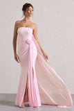 More To Come Pink Strapless Wrap Cape Maxi Dress With Corsage