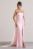 More To Come Pink Strapless Wrap Cape Maxi Dress With Corsage