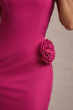 Best Of The Best Dark Pink Strapless Fishtail Maxi Dress With Corsages