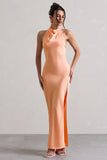 Priero Peach Cowl Halter-Neck Open Back Maxi Dress