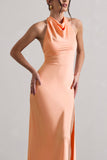 Priero Peach Cowl Halter-Neck Open Back Maxi Dress