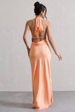Priero Peach Cowl Halter-Neck Open Back Maxi Dress
