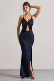 Brescia Navy Satin Cut-Out Maxi Dress With Lace Trim