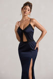 Brescia Navy Satin Cut-Out Maxi Dress With Lace Trim