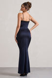 Brescia Navy Satin Cut-Out Maxi Dress With Lace Trim