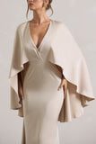Yasie Champagne Satin Plunge-Neck Maxi Dress With Cape Sleeves