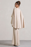 Yasie Champagne Satin Plunge-Neck Maxi Dress With Cape Sleeves