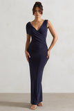 Capella Navy Asymmetric Wrap Maxi Dress