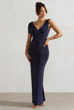 Capella Navy Asymmetric Wrap Maxi Dress