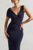 Capella Navy Asymmetric Wrap Maxi Dress