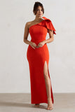Elowen Orange Asymmetric Maxi Dress With Bow