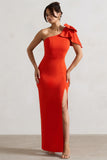 Elowen Orange Asymmetric Maxi Dress With Bow