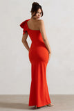 Elowen Orange Asymmetric Maxi Dress With Bow